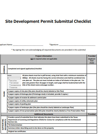 Site Development Permit Submittal Checklist