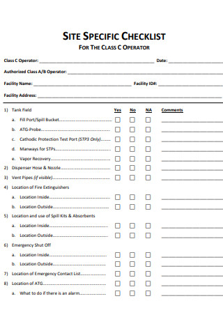 Site Specific Checklist