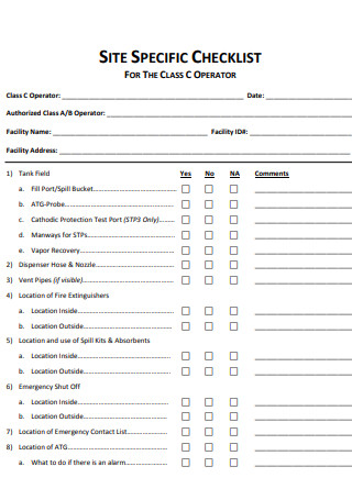 Appendix D: Site Visit Checklist