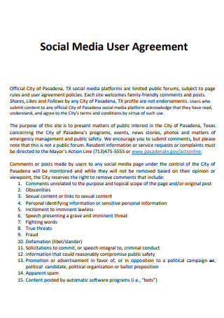 Social Media User Agreement