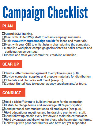 Standard Campaign Checklist
