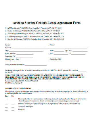 Storage Centers Agreement Form