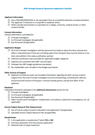 Strategic Research Agreement Application Checklist