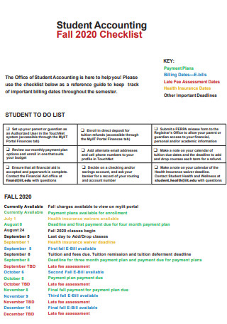 Student Accounting Fall Checklist