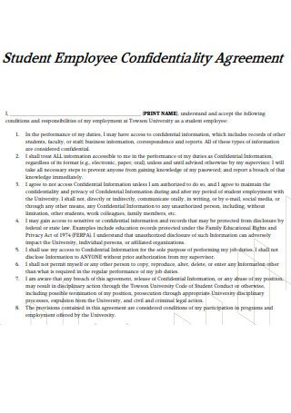 Student Employee Confidentiality Agreement