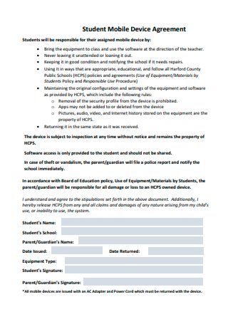 Student Mobile Device Agreement