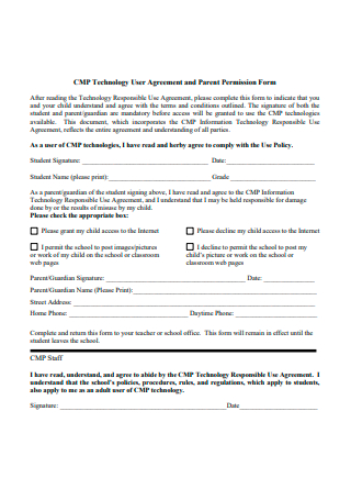 Technology User Agreement and Parent Permission Form