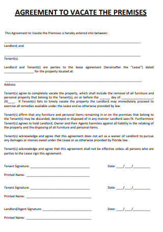 Tenant Agreement to Vacate Premises