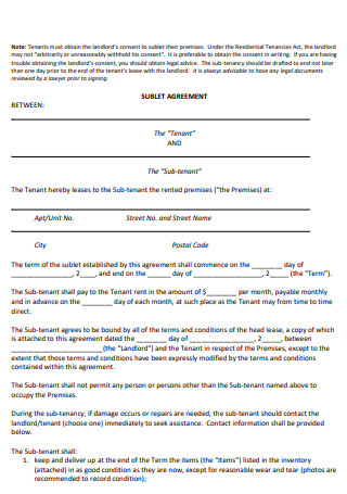 Tenant Sublet Agreement