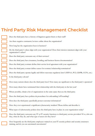 Third Party Risk Management Checklist