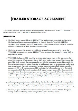 Trailer Storage Agreement