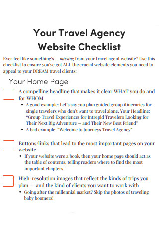 Travel Agency Website Checklist