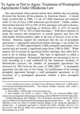 Treatment of Postnuptial Agreement