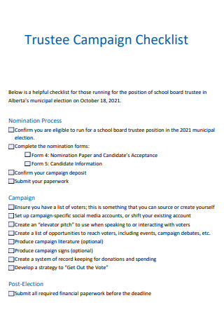 Trustee Campaign Checklist