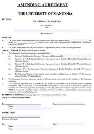 University Amendment Agreement