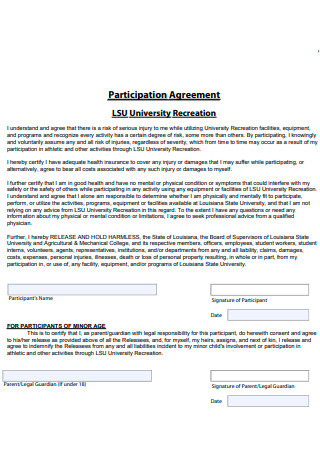 University Recreation Participation Agreement
