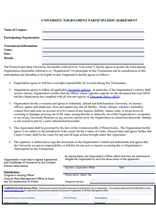 University Tournament Participation Agreement