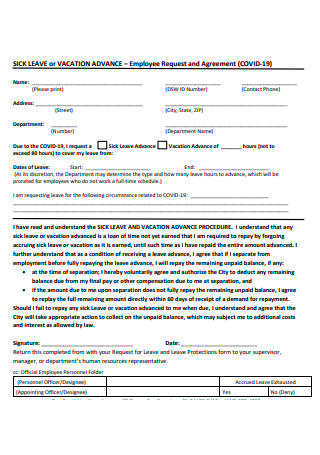 Vacation Advance Employee Request and Agreement