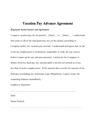 Vacation Pay Advance Agreement