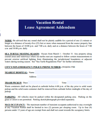 Vacation Rental Lease Agreement Addendum