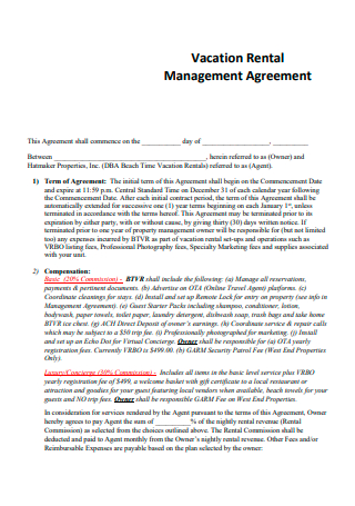 Vacation Rental Management Agreement