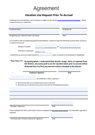 Vacation Use Request Agreement