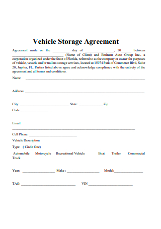 Vehicle Storage Agreement