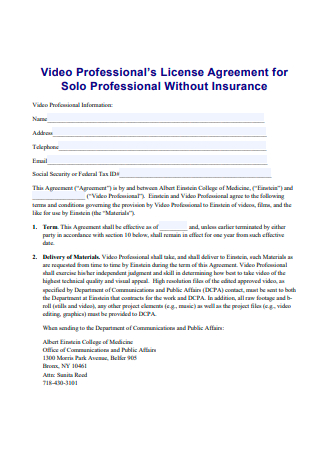 Video Professionals License Agreement