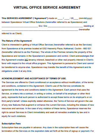 Virtual Office Service Agreement