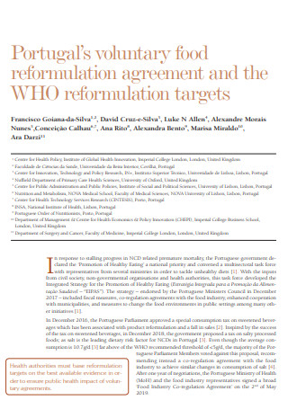 Voluntary Food Reformulation Agreement