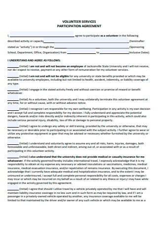 Volunteer Services Participation Agreement