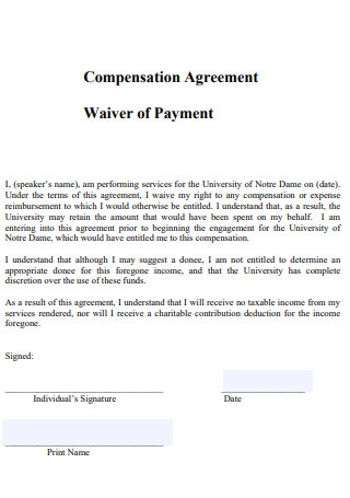 Waiver of Payment Compensation Agreement
