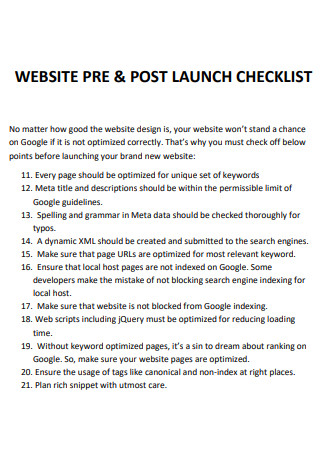 Website Pre and Post Launch Checklist