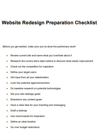 Website Redesign Preparation Checklist