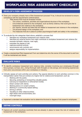 Workplace Risk Assessment Checklist