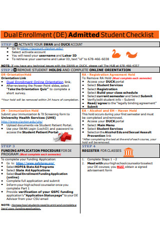 Admitted Student Checklist