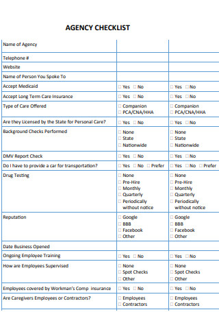 Agency Checklist Example