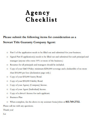 Agency Checklist