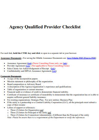 Agency Qualified Provider Checklist