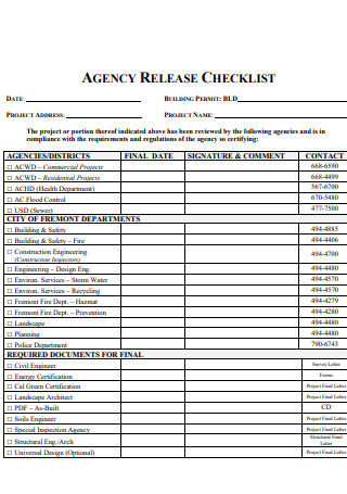 Agency Release Checklist