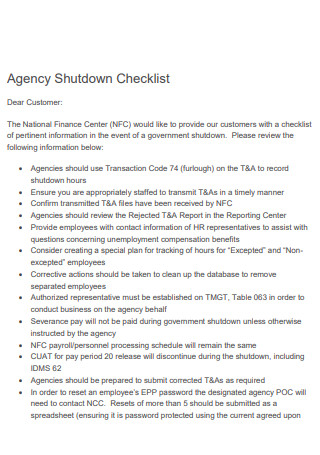 Agency Shutdown Checklist