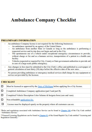 Ambulance Company Checklist