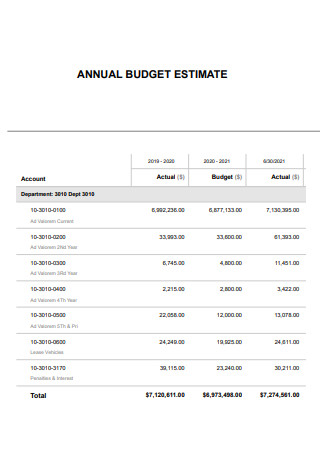 Annual Estimate Budget