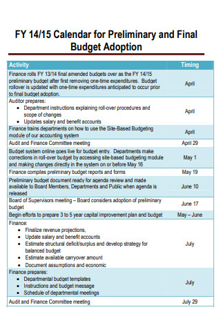Budget Adoption Calendar