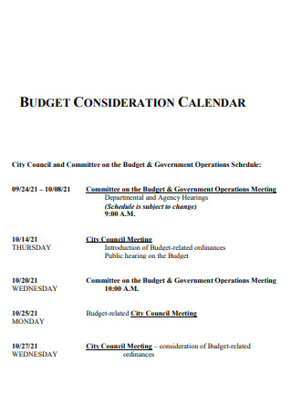 Budget Consideration Calendar