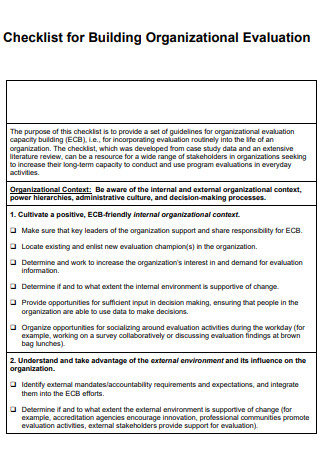 Building Organizational Evaluation Checklist