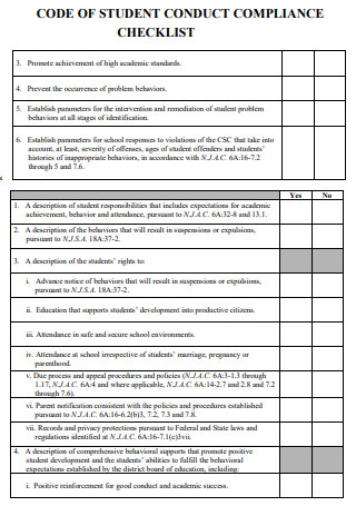 Code of Student Conduct Compliance Checklist