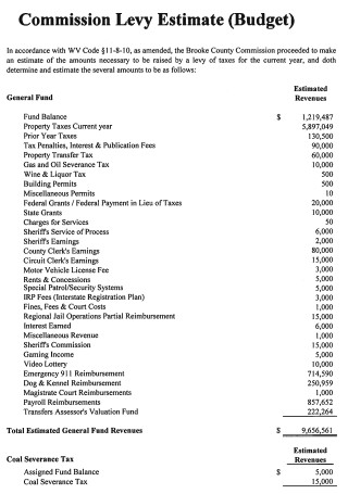 Commission Estimate Budget