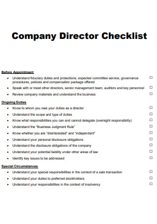 Company Director Checklist