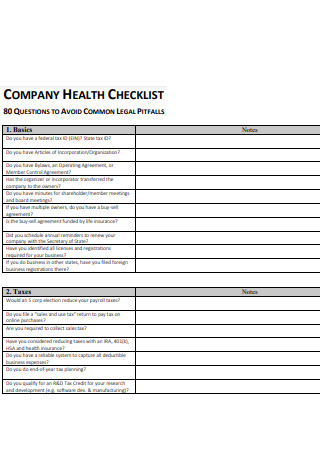 Company Health Checklist